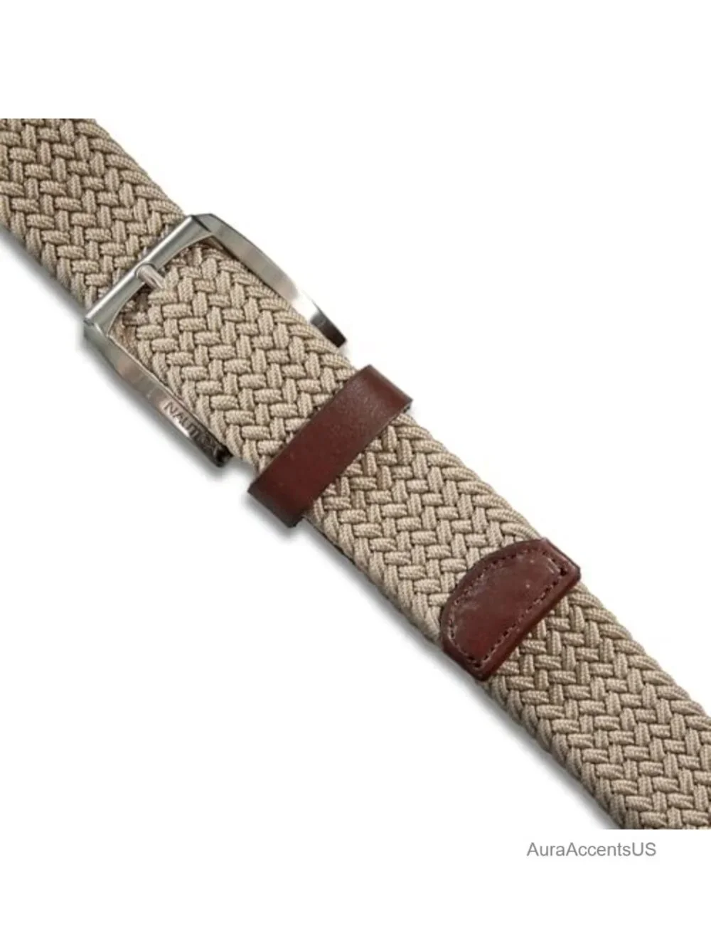 Men's Casual Leather Belt with Stretch Webbing & Metal Harness Buckle